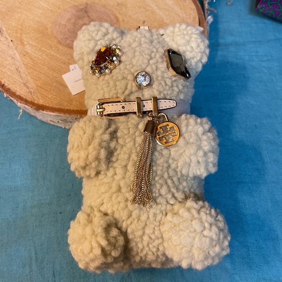 TORY BURCH bear bag charm key ring fob faux shearling mismatched jeweled eyes - Picture 2 of 15
